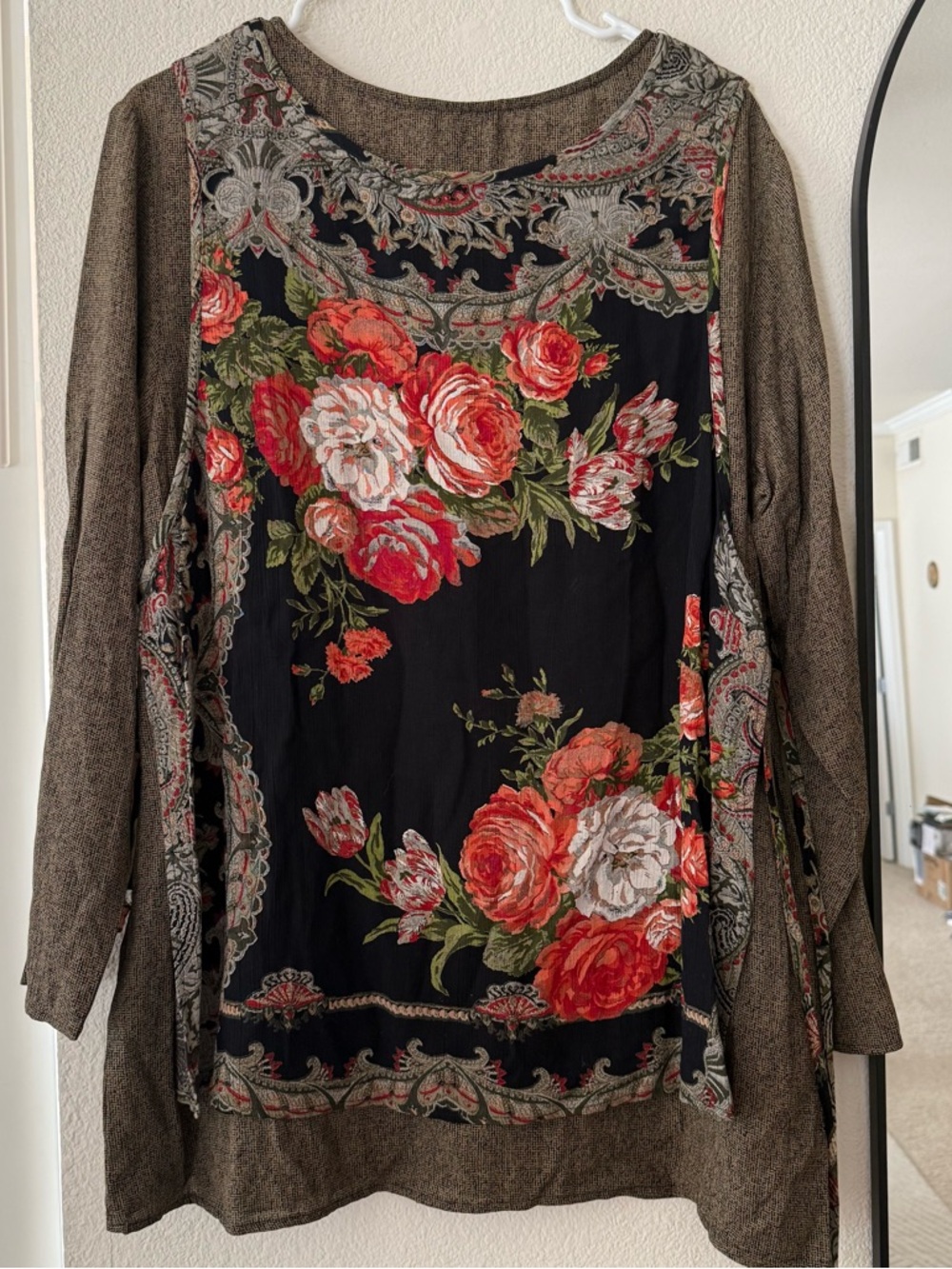 Carole Little Floral Boho Tunic Top Size 10 Sheer Overlay Cottagecore New Hippie - Picture 5 of 7